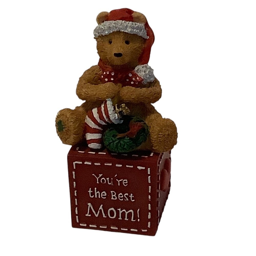Carlton Cards Christmas Santa Bear Figurine "Youre The Best Mom" Gift 3.25"